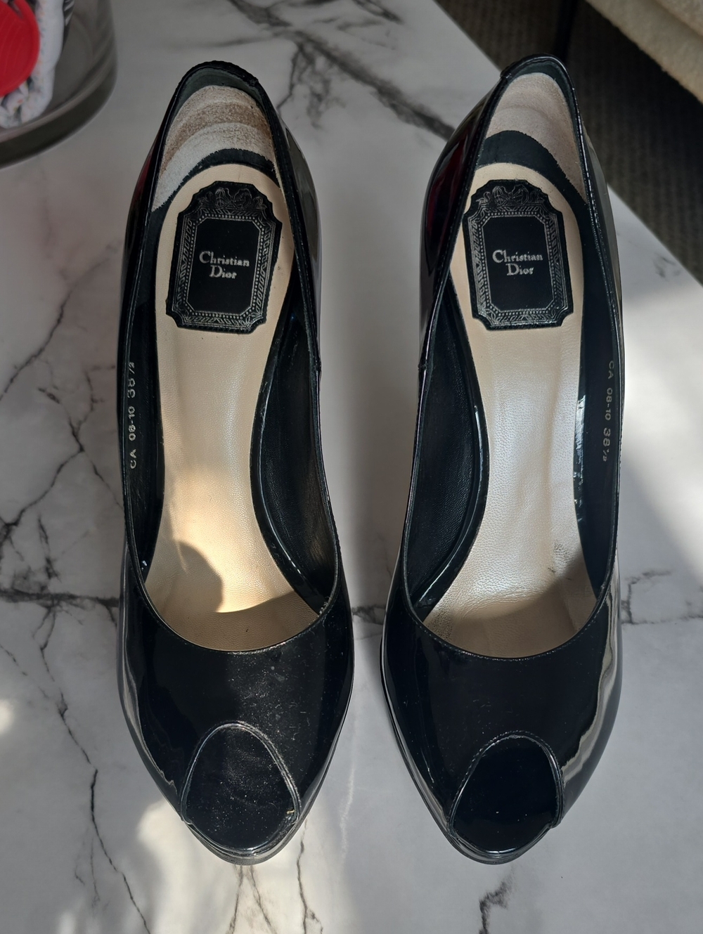 Dior Black Patent Leather Peep-Toe Heels